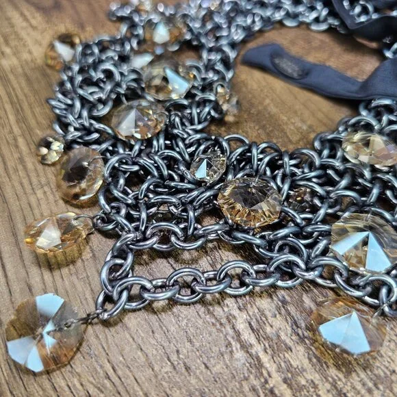 Maria Calderara Asymmetrical Chainmail & Crystals Adjustable Closure Necklace